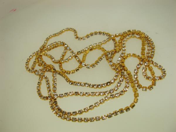 Vintage 1980s Rhinestone Necklace - Sparkling Gold Tone Chain (48 Inches)