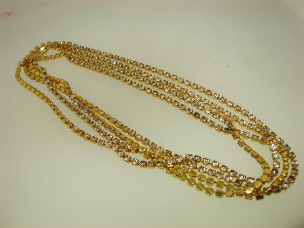 Vintage 1980s Rhinestone Necklace - Sparkling Gold Tone Chain (48 Inches)
