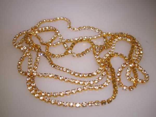 Vintage 1980s Rhinestone Necklace - Sparkling Gold Tone Chain (48 Inches)