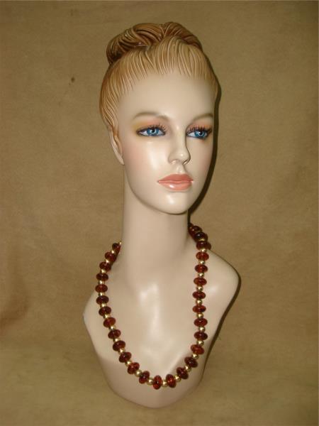 ✨ Vintage 1960s Amber Lucite & Gold Bead Necklace (24