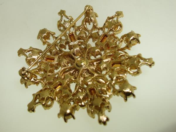 Vintage 1960s Foiled Rhinestone Brooch - Rich Fall Colors & Clear Stones