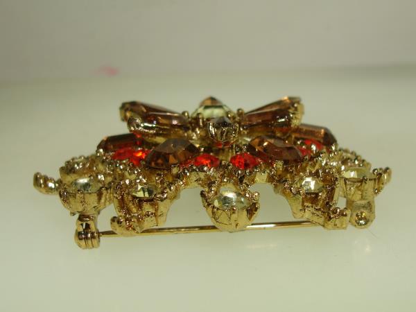 Vintage 1960s Foiled Rhinestone Brooch - Rich Fall Colors & Clear Stones