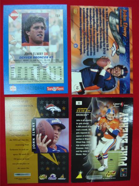 John Elway Denver Broncos Football Card Set (4 Cards) - Great Condition