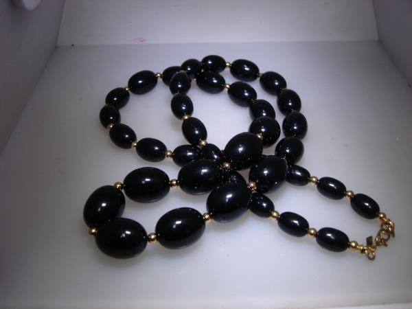 Vintage Monet Black & Gold Bead Necklace (1960s-70s) | 28 Inch Statement Piece