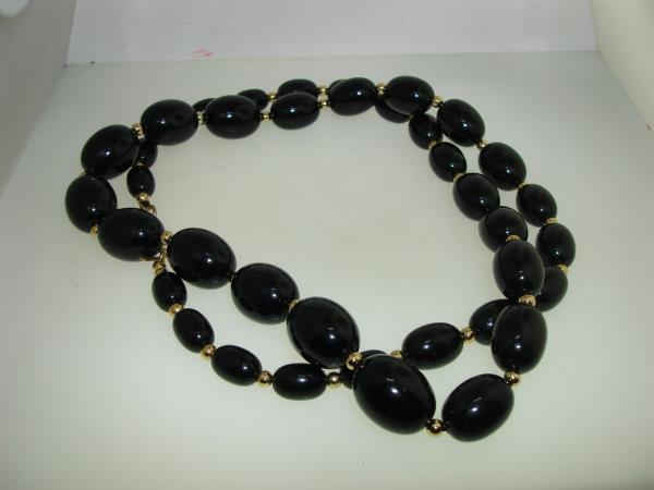 Vintage Monet Black & Gold Bead Necklace (1960s-70s) | 28 Inch Statement Piece