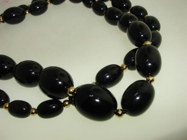 Vintage Monet Black & Gold Bead Necklace (1960s-70s) | 28 Inch Statement Piece