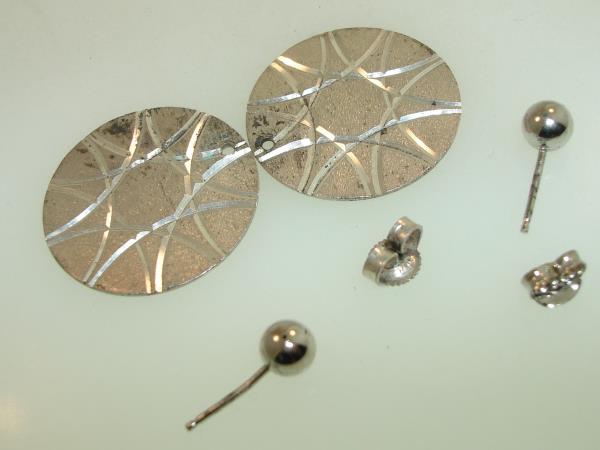 Vintage Mexico Eagle Mark Sterling Silver Disc & Stud Earrings (925)