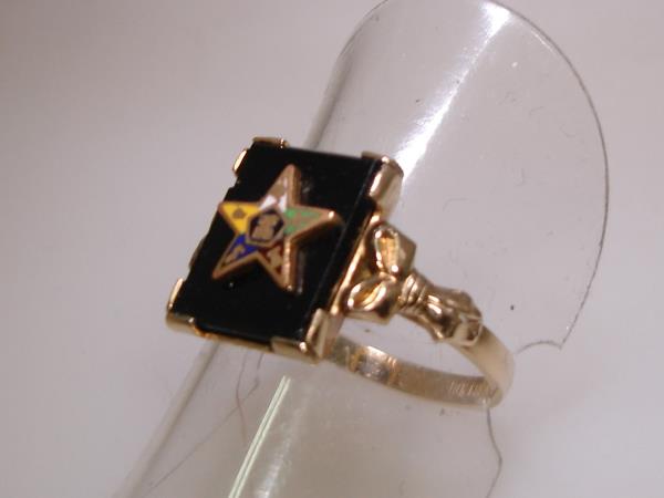Vintage Art Nouveau Onyx Eastern Star Ring in 10K Gold Filled - Size 6 1/2