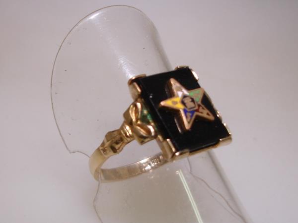 Vintage Art Nouveau Onyx Eastern Star Ring in 10K Gold Filled - Size 6 1/2