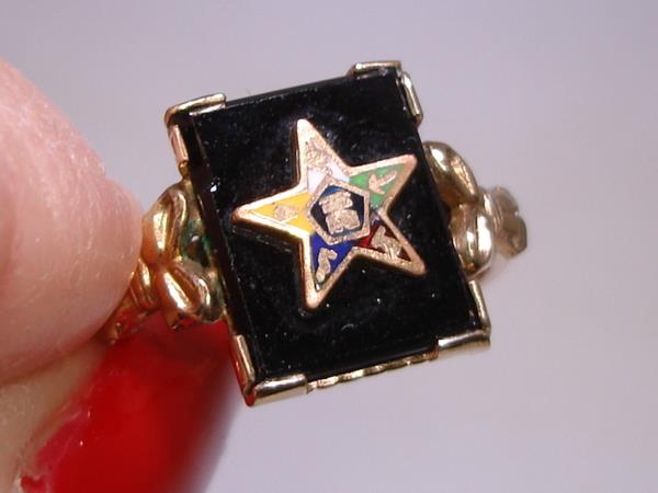 Vintage Art Nouveau Onyx Eastern Star Ring in 10K Gold Filled - Size 6 1/2