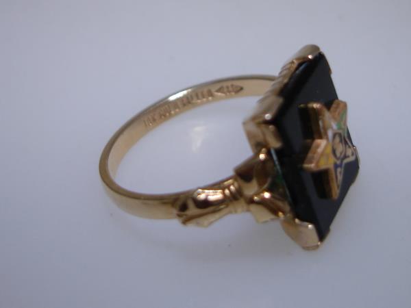 Vintage Art Nouveau Onyx Eastern Star Ring in 10K Gold Filled - Size 6 1/2