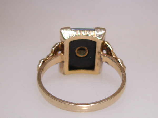 Vintage Art Nouveau Onyx Eastern Star Ring in 10K Gold Filled - Size 6 1/2
