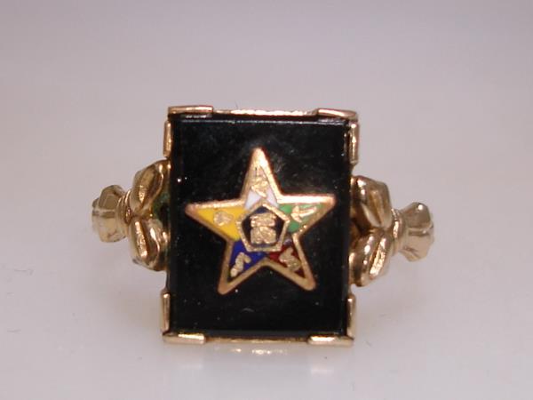 Vintage Art Nouveau Onyx Eastern Star Ring in 10K Gold Filled - Size 6 1/2