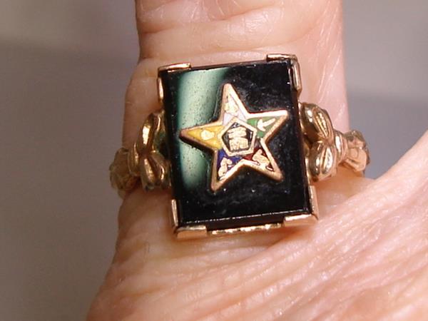 Vintage Art Nouveau Onyx Eastern Star Ring in 10K Gold Filled - Size 6 1/2