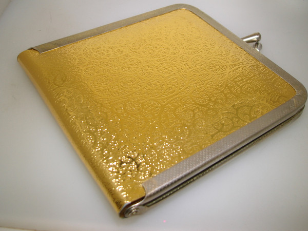 Vintage 1960s Gold Lame Magnifying & Mirror Compact - Estate Find, Mint Condition