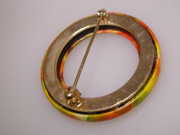 Vintage 1980s Multicolor Lucite Circle Pin - Fall Colors Accent