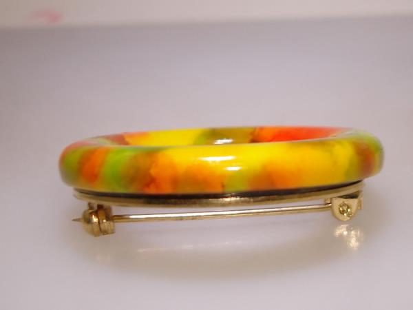Vintage 1980s Multicolor Lucite Circle Pin - Fall Colors Accent