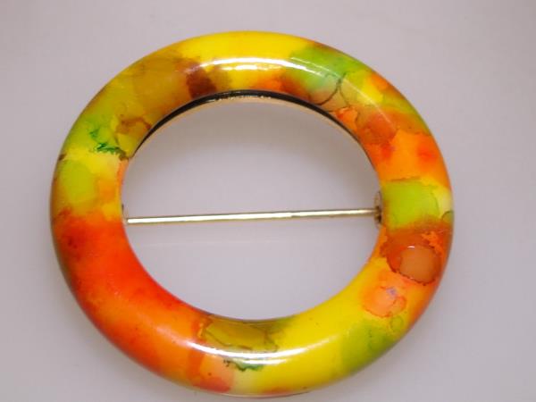 Vintage 1980s Multicolor Lucite Circle Pin - Fall Colors Accent