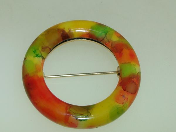 Vintage 1980s Multicolor Lucite Circle Pin - Fall Colors Accent