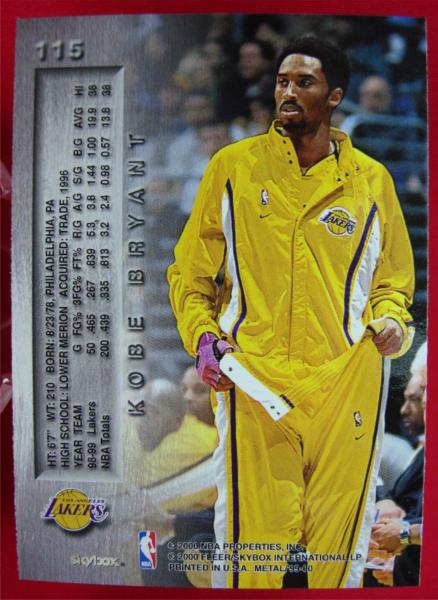Kobe Bryant 1999-00 Skybox Metal Foil #115 Card - Rookie Era, Protective Sleeve & Top Loader