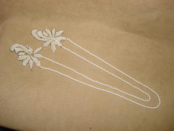 Vintage Creamy White Faux Pearl Earrings with Appliques & Bugle Beads