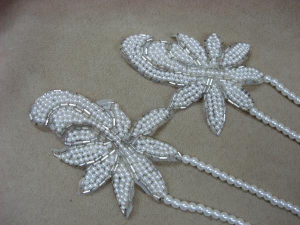 Vintage Creamy White Faux Pearl Earrings with Appliques & Bugle Beads