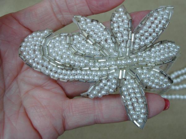 Vintage Creamy White Faux Pearl Earrings with Appliques & Bugle Beads