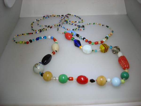 Vintage 1930s Czech Glass Bead Sautéir Necklace - Colorful Seed Beads & Art Glass Design