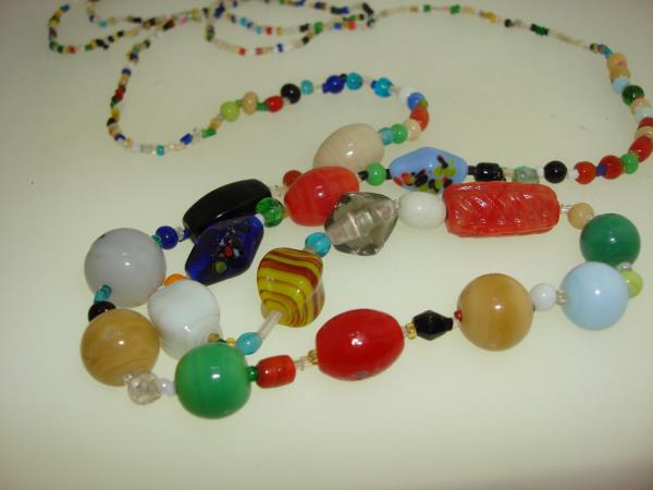 Vintage 1930s Czech Glass Bead Sautéir Necklace - Colorful Seed Beads & Art Glass Design