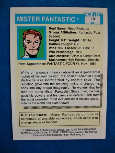 1990 Marvel Universe Impel Trading Card - Mister Fantastic #19