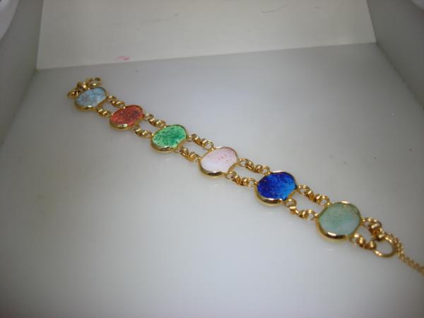 Vintage 1960s-70s Gold Tone Metal Bracelet with Colored Glass Cabochons