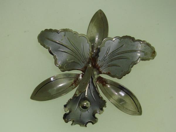 Vintage 1960s Silver Orchid Pin & Screw Back Earrings Set - Lovely Floral Jewelry