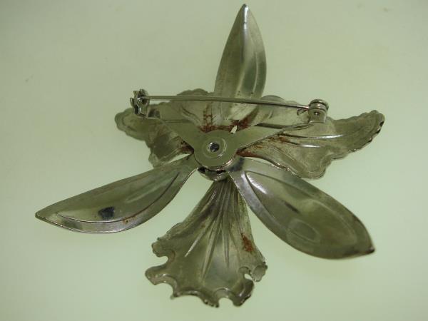 Vintage 1960s Silver Orchid Pin & Screw Back Earrings Set - Lovely Floral Jewelry