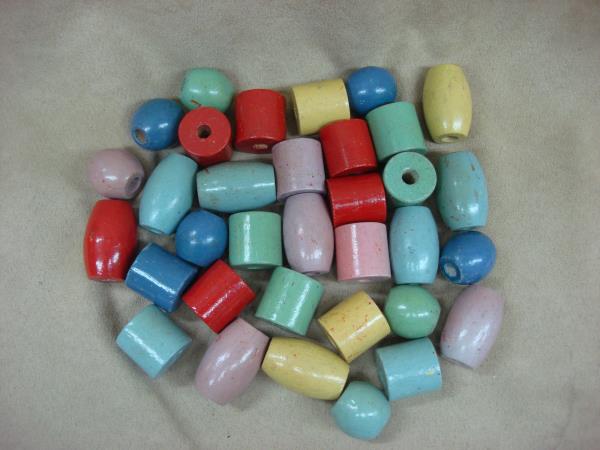 Vintage 1940s Wooden Toy Beads - 34pc Assortment of Shapes & Sizes!