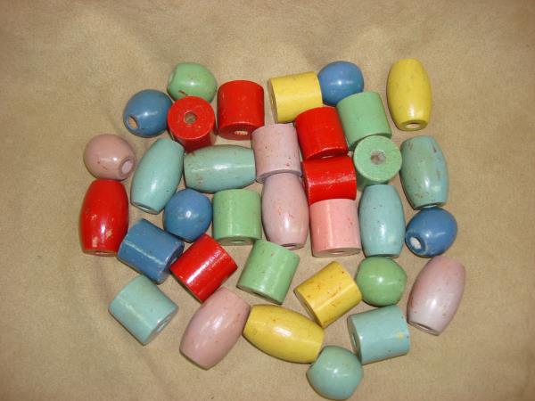 Vintage 1940s Wooden Toy Beads - 34pc Assortment of Shapes & Sizes!