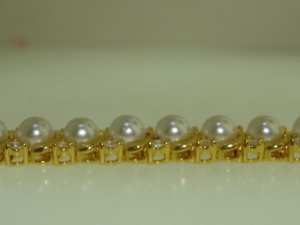 Elegant 18KT Gold Over Sterling Silver Faux Pearl & CZ Bracelet (7 inch)