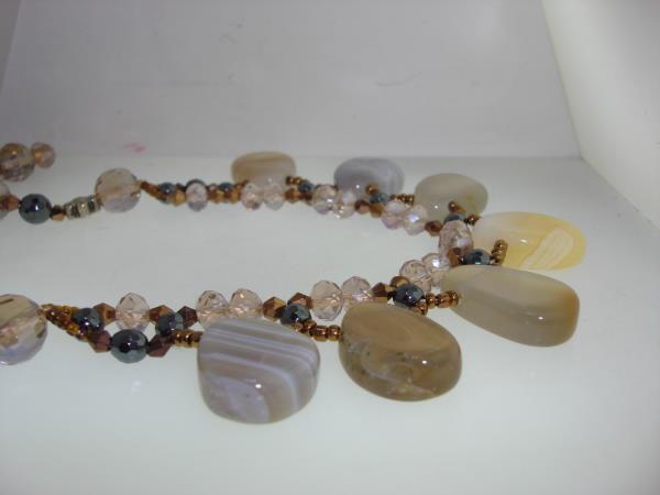 Sterling Silver Smoky Quartz & Agate Necklace & Earrings Set - 925