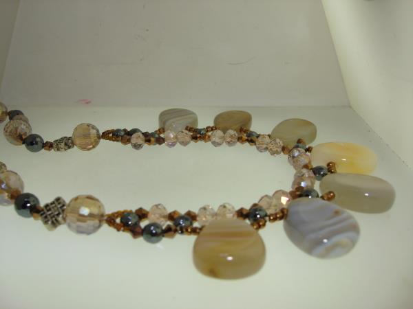 Sterling Silver Smoky Quartz & Agate Necklace & Earrings Set - 925