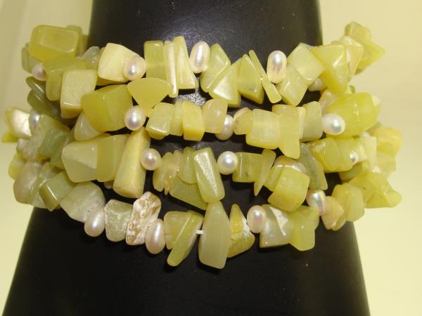 Lime Green Quartz & Freshwater Pearl Bracelet - Sterling Silver Clasp