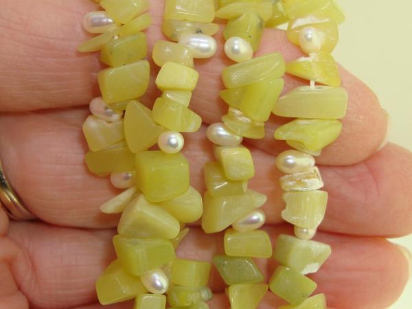 Lime Green Quartz & Freshwater Pearl Bracelet - Sterling Silver Clasp
