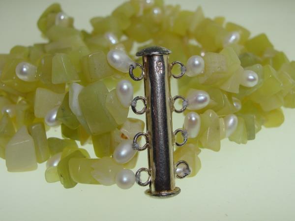 Lime Green Quartz & Freshwater Pearl Bracelet - Sterling Silver Clasp