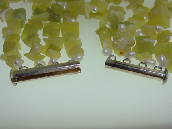 Lime Green Quartz & Freshwater Pearl Bracelet - Sterling Silver Clasp