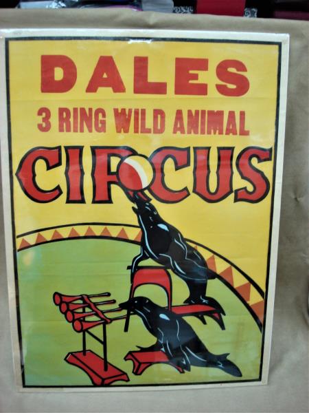 Vintage Dales Circus Poster (1950s) - Trained Seals, Colorful Circus Art - 26x20