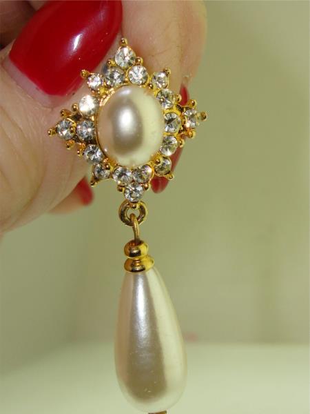 Vintage 1980s Faux Pearl & Rhinestone Dangle Earrings - Holiday Glam
