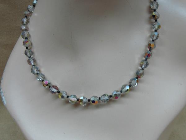 Vintage 1980s Aurora Borealis Crystal Necklaces Set (2) - AB Facets, Clear/Gray & Gold Hues