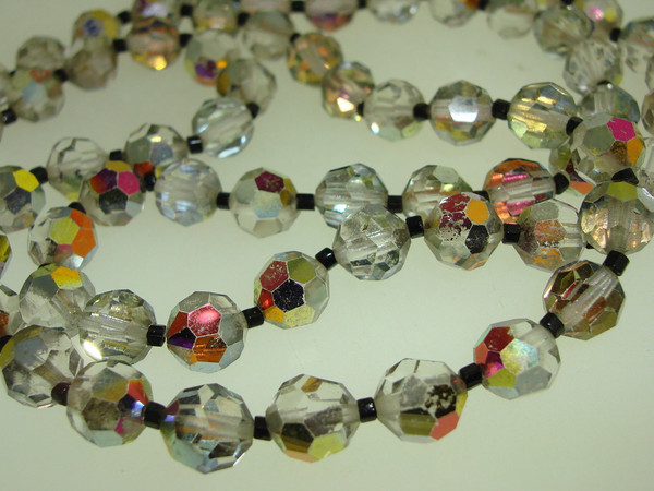 Vintage 1980s Aurora Borealis Crystal Necklaces Set (2) - AB Facets, Clear/Gray & Gold Hues