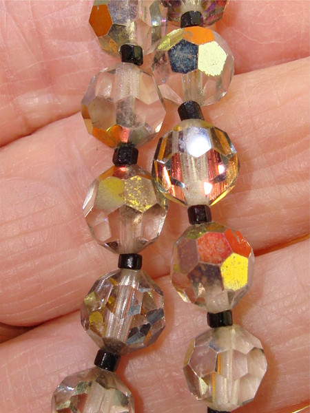 Vintage 1980s Aurora Borealis Crystal Necklaces Set (2) - AB Facets, Clear/Gray & Gold Hues