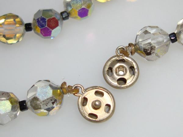 Vintage 1980s Aurora Borealis Crystal Necklaces Set (2) - AB Facets, Clear/Gray & Gold Hues
