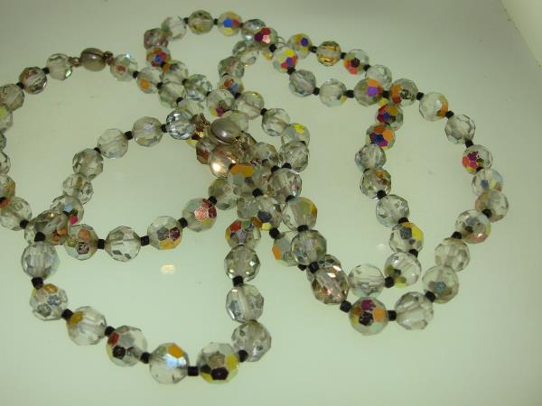 Vintage 1980s Aurora Borealis Crystal Necklaces Set (2) - AB Facets, Clear/Gray & Gold Hues