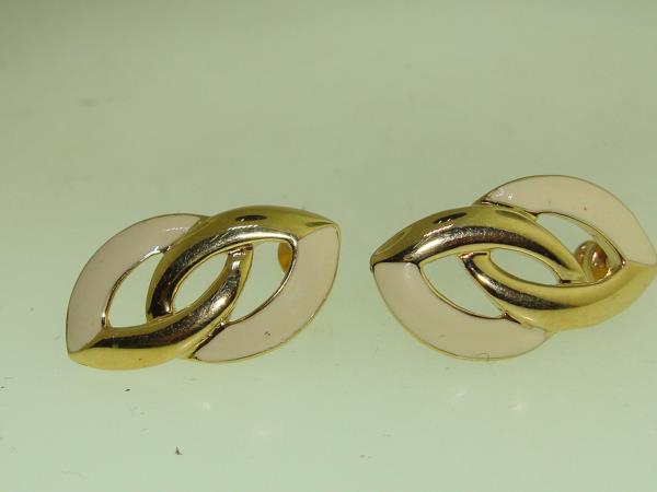Vintage Trifari Gold Tone & Cream Enamel Crown Earrings | Estate Find